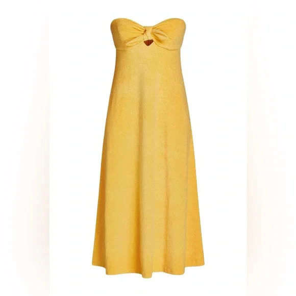 ❌SOLD❌Zimmermann Jeannie Terry Strapless Mustard Cotton-Blend Midi Dress Size XS - Picture 4 of 16